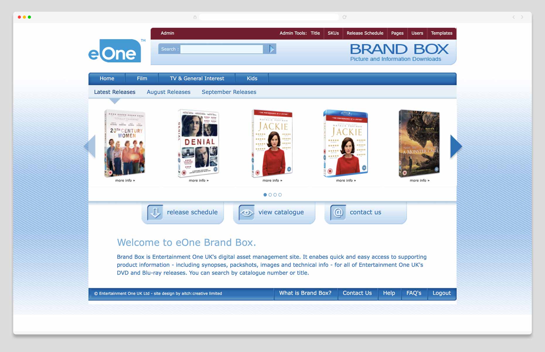 eOne digital asset management system | Website Design & Development